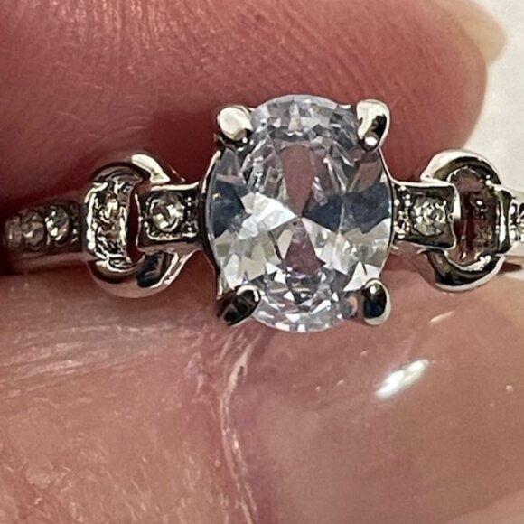 Silver-tone and light blue stone fashion ring.  Appx. size 7 1/4. - Picture 7 of 7